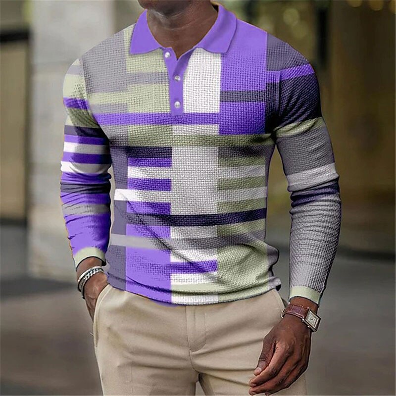 Men's Waffle Golf Outdoor Street Fashion Casual Breathable Comfortable Soft Prints Long Sleeves Polo Shirt