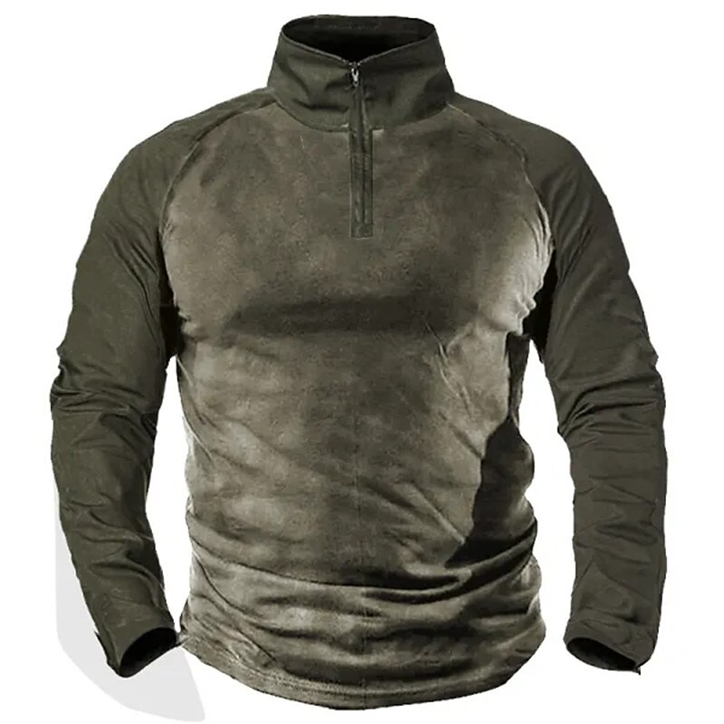 Men's T shirt Patchwork Vintage Turtleneck Street Vacation Long Sleeve Quarter Zip Designer Top 