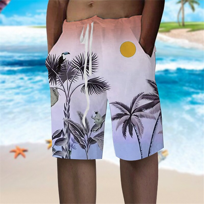 Men's Beach Pants Drawstring Elastic Waist Print Graphic Prints Comfor