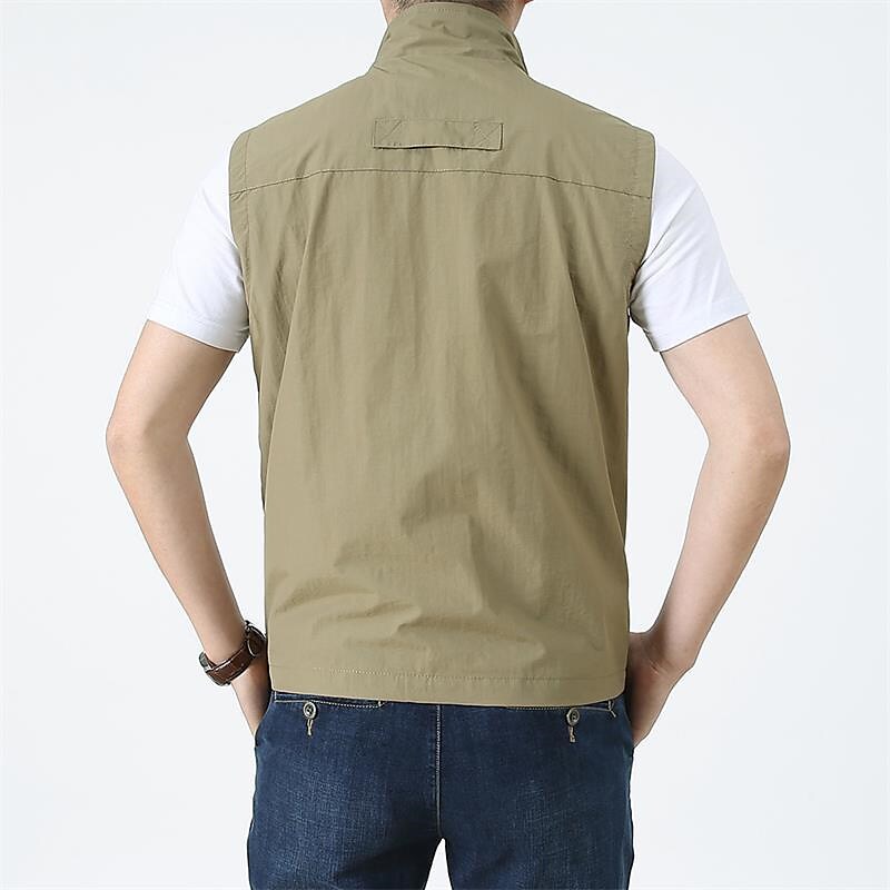 Men's Outdoor Fashion Street Casual Breathable Light Comfortable Zipper Plain Lapel Gilet