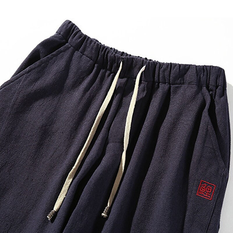 Men's Outdoor Hiking Casual Street Pockets Drawstring Stretch Solid Color Trouser