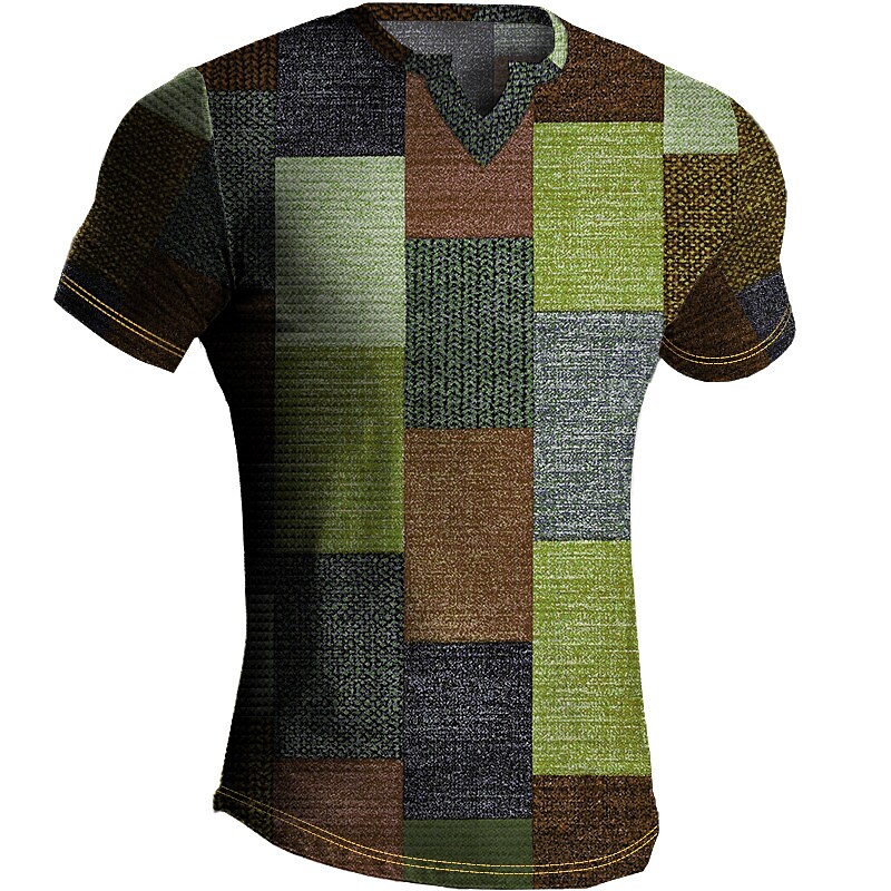 Men's T Shirt Plaid / Check Graphic Prints V Neck 3D Print Outdoor Daily Short Sleeve Print Casual Top