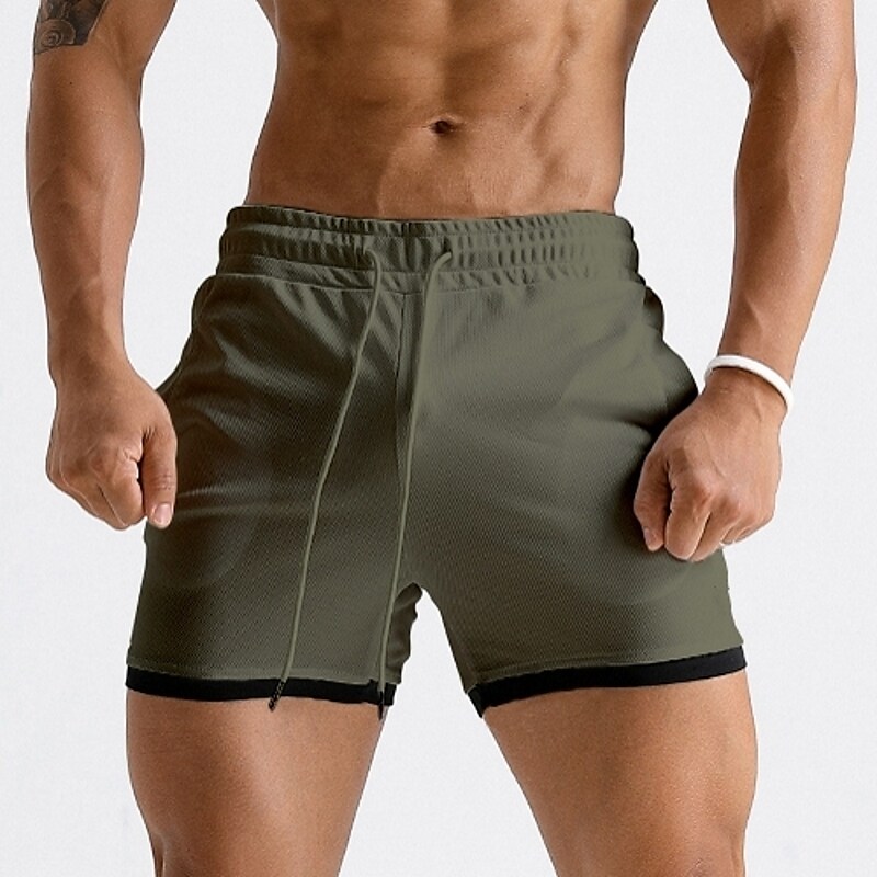 Men's Running Gym Shorts Drawstring Side Pockets Shorts Athletic Breathable Soft Quick Dry Fitness Sportswear 