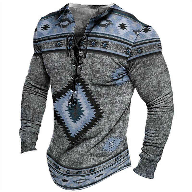 Men's Casual Daily Fashion Designer Comfortable Breathable 3D Print Long Sleeve Henley Shirt