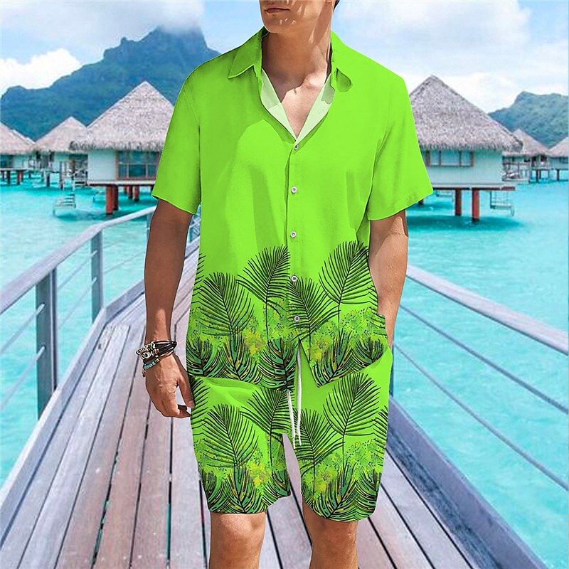 Men's Two Pieces Set Hawaiian Shirt Aloha Shirt Floral Turndown 3D Pri
