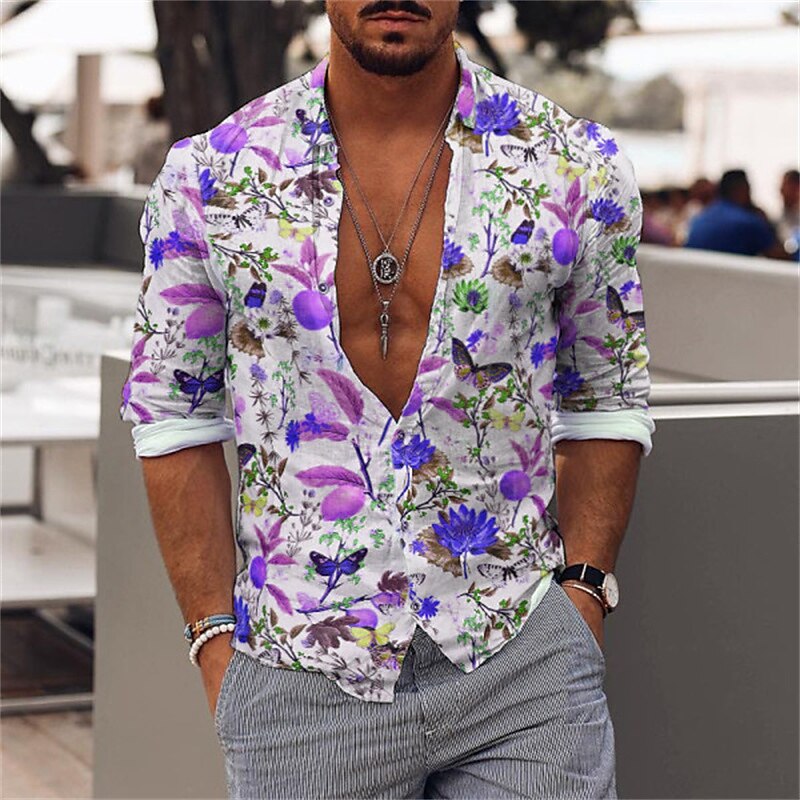 Men's Shirt Graphic Shirt Aloha Shirt Floral Turndown Casual Daily Long Sleeve Button-Down Print Fashion Designer Casual Top