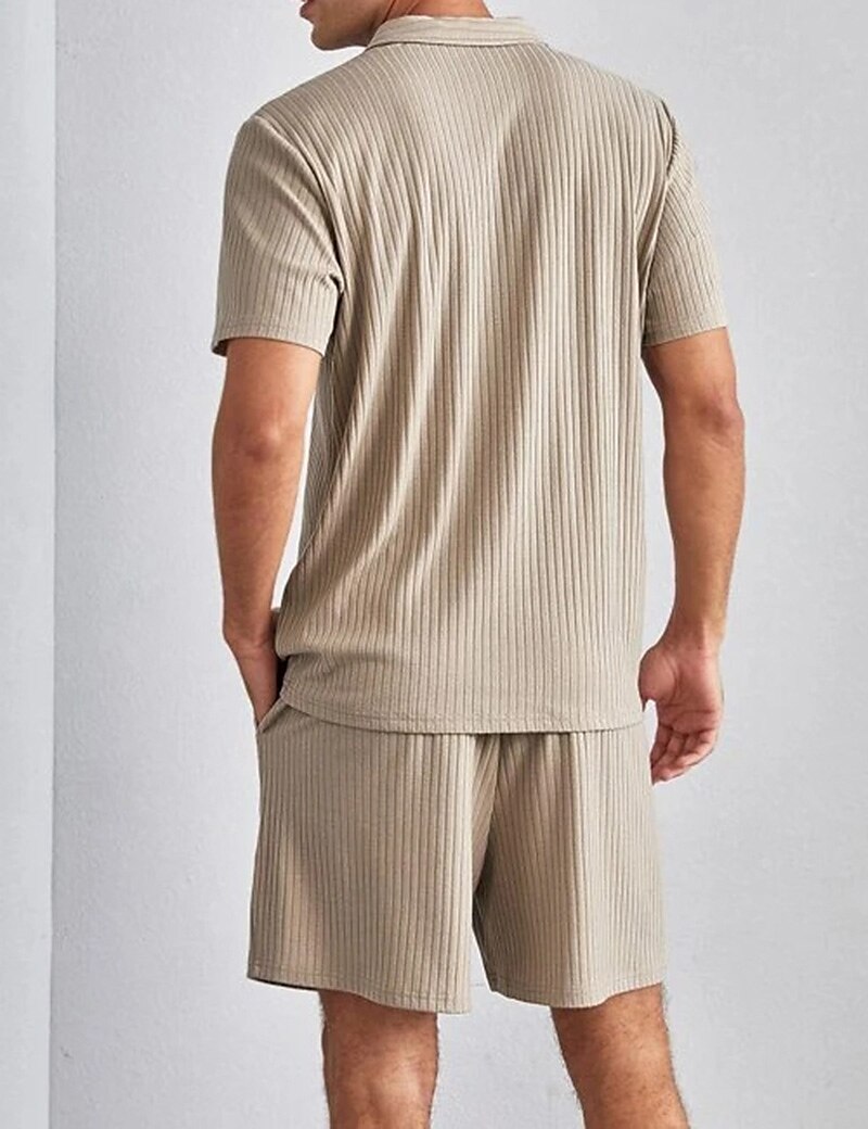 Men's Outdoor Vacation Casual Comfortable Breathable Soft Lapel Plain Polo T-shirt Shorts Suit