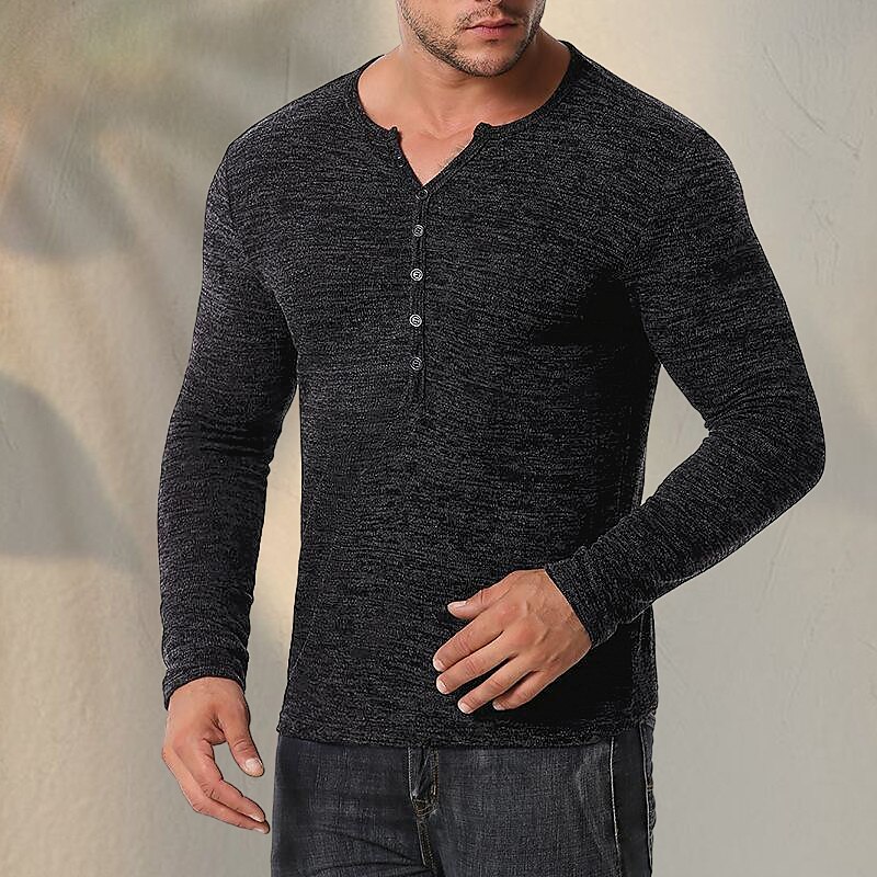 Men's Henley Shirt Tee Top Plain Henley Street Vacation Long Sleeve Clothing Apparel Fashion Designer Basic Top
