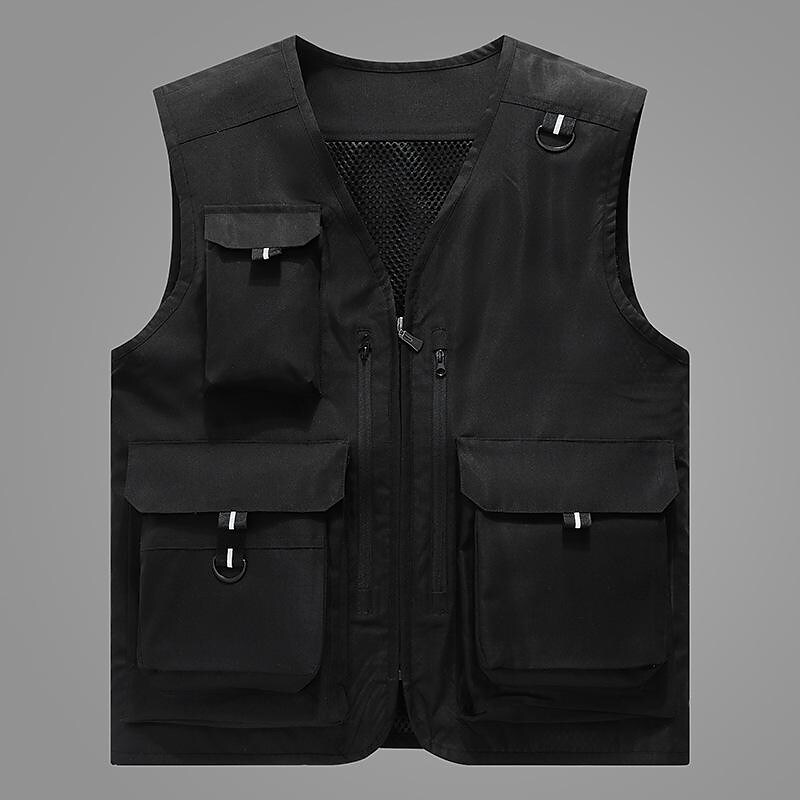 Men's Fishing Hiking Outdoor Camping Hunting Multi-pocket Anti-wind Lightweight Solid Color Sleeveless Vest