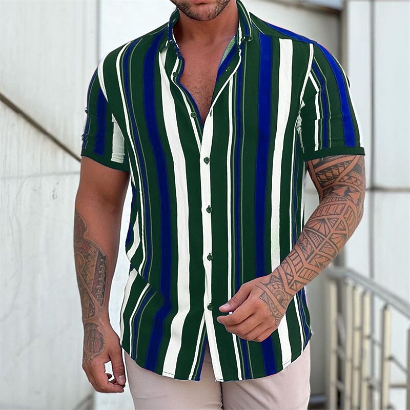 Men's Shirt Button Up Summer Shirt  Short Sleeve Striped Turndown Street Casual Button-Down Fashion Casual Comfortable Top