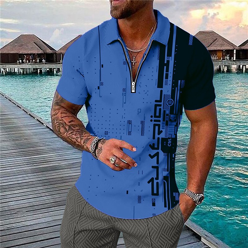 Men's Collar Polo Shirt Golf Shirt Geometry Turndown Blue Pink Yellow