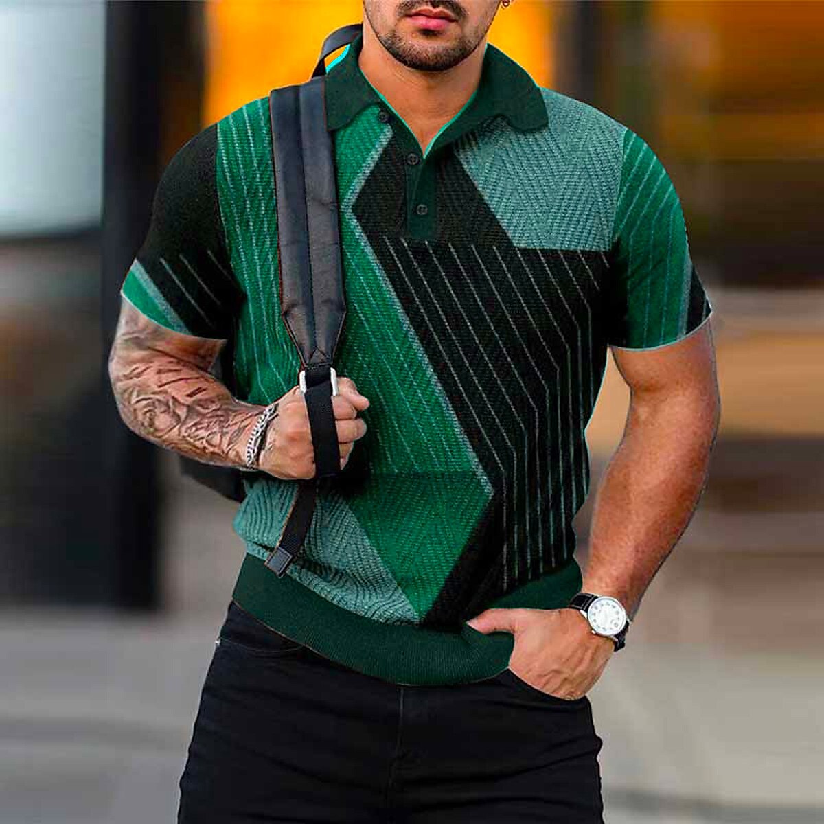 Men's Waffle Casual Street Fashion Golf  Breathable Light Comfortable Print Lapel Short Sleeve Polo Shirt