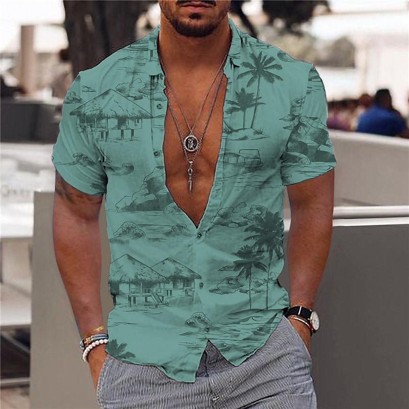 Men's Graphic Shirt Coconut Tree Turndown 3D Print Outdoor Street Shor