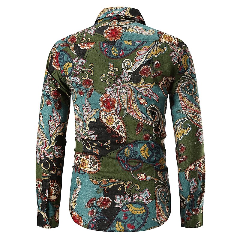 Men's Shirt Paisley Tribal Long Sleeve Graphic Shirt  Collar Green Red Street Daily Tops Basic Vintage Designer Fashion Cool
