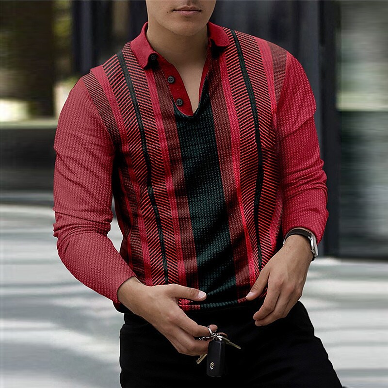 Men's Collar Polo Shirt Golf Shirt Striped Turndown Print Street Casual Long Sleeve Button-Down Fashion Casual Breathable