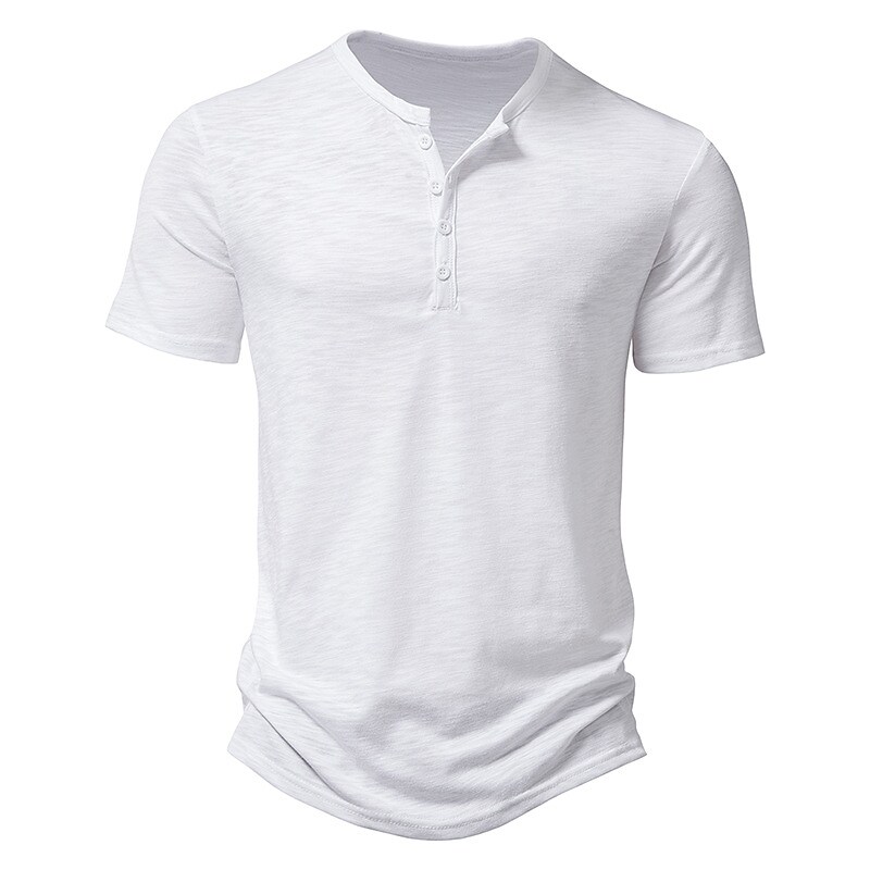Men's Henley Shirt T shirt Plain Henley Street Vacation Short Sleeves Button Sport Basic Top 