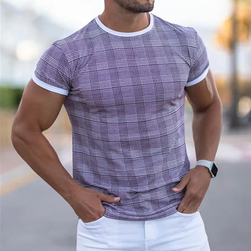 Men's Outdoor Street Casual Basic Vacation Breathable Comfortable Light Plaid Short Sleeve Shirt