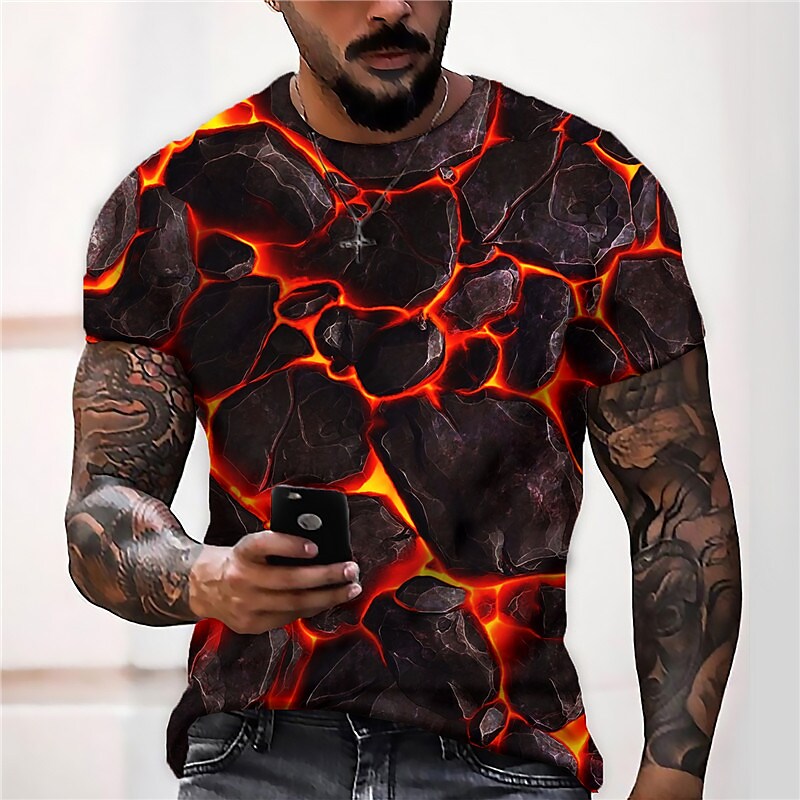 Mens T Shirt Graphic Prints Crack Crew Neck 3d Print Holiday Short Sl 0962