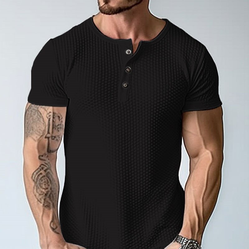 Men's Casual Street Vacation Fashion Comfortable Breathable Soft Plain Short Sleeves Henley Shirt