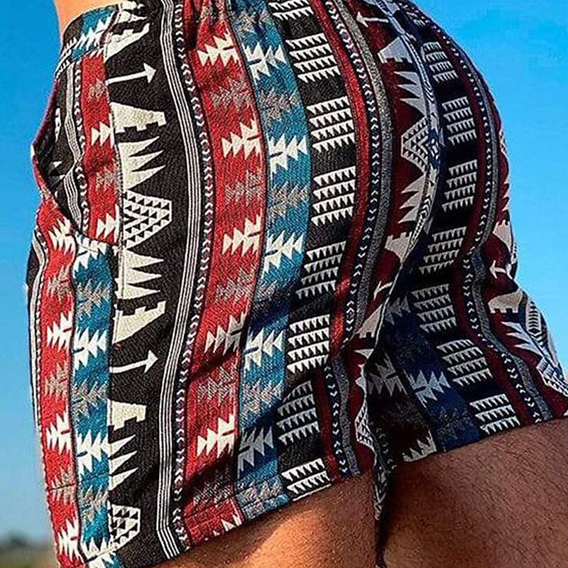 Men's Summer Beach Shorts Drawstring Elastic Waist Print Graphic Geometric Pattern Breathable Soft Casual Daily Holiday Streetwear Shorts 