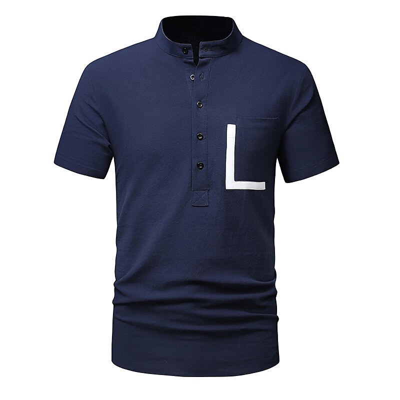 Men's Outdoor Casual Street Vacation Comfortable Breathable Light Plain Front Pocket Short Sleeve Henley Shirt