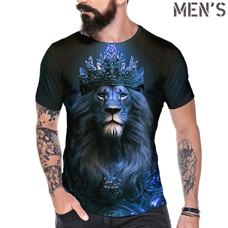 Men's Fitness Muscle Sports Animal Print Graphic Crew Neck T-Shirt