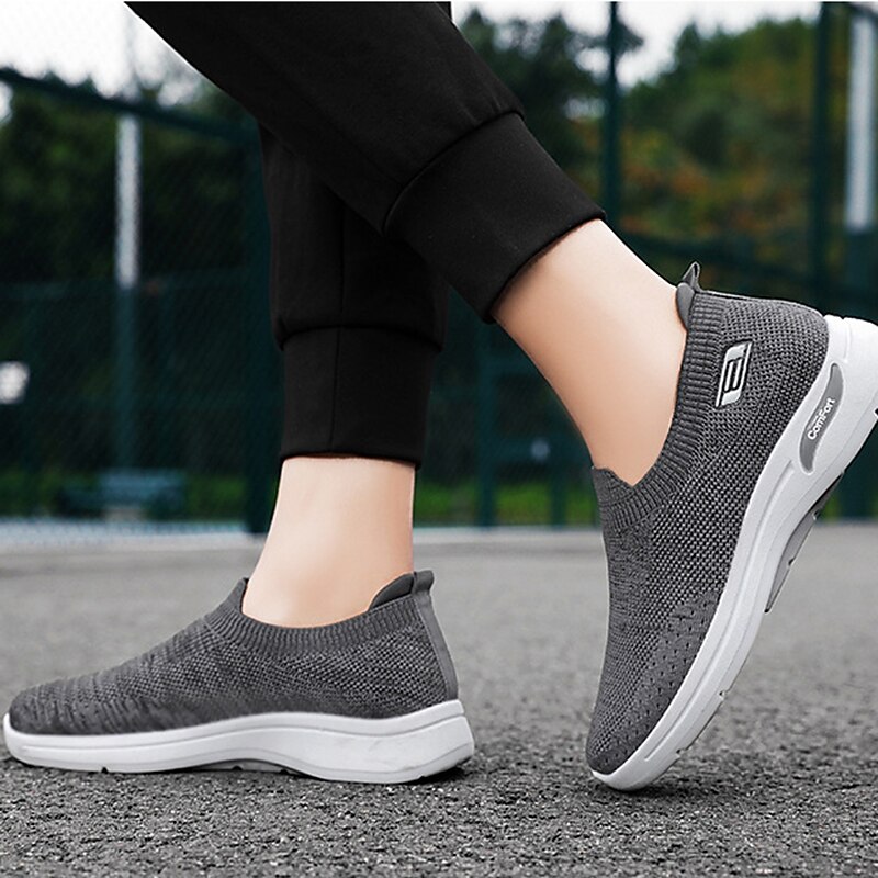 Men's Sneakers Slip On Running Shoes Non-slip Cushioning Breathable Light Soft Running Road Running PVC Knit 