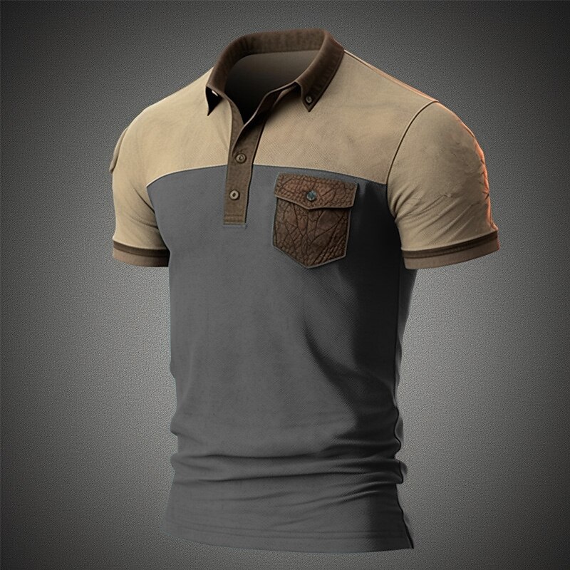 Men's Casual Golf Vacation Fashion Comfortable Breathable Soft Front Pocket Short Sleeve Polo Shirt