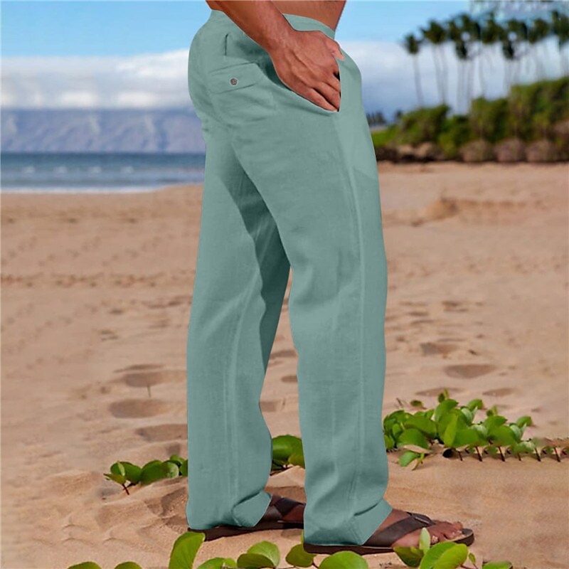 Men's Linen Pants Trousers Summer Pants Pocket Plain Comfort Breathable Going out Linen / Cotton Blend Pnats