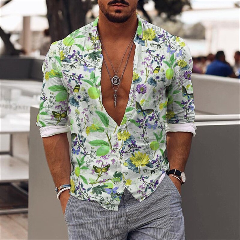 Men's Shirt Graphic Shirt Aloha Shirt Floral Turndown Casual Daily Long Sleeve Button-Down Print Fashion Designer Casual Top