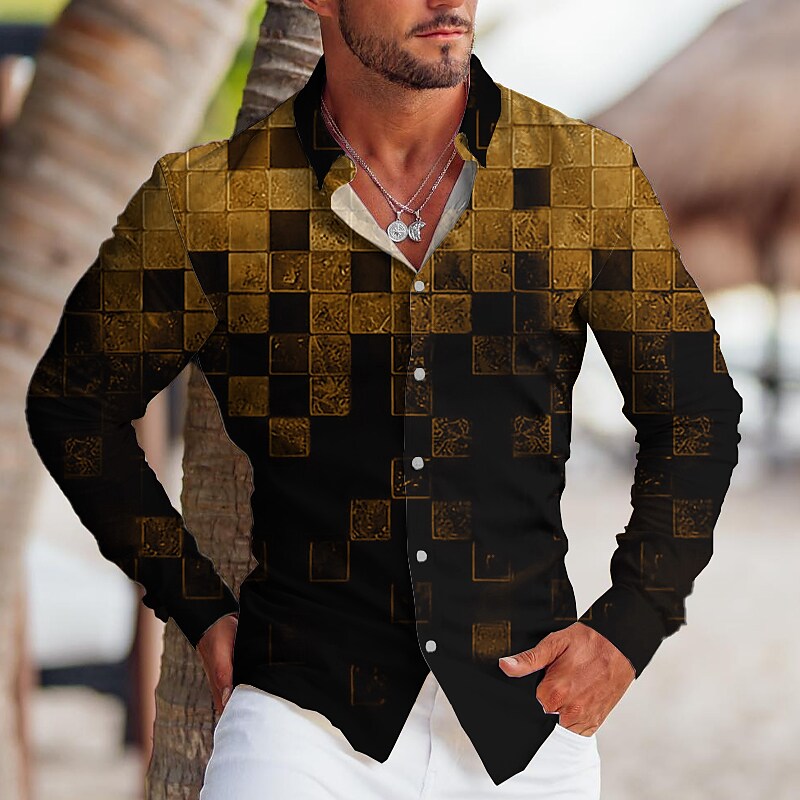 Men's Shirt Plaid Gradient Graphic Prints Turndown Outdoor Street Long Sleeve Button-Down Fashion Streetwear 