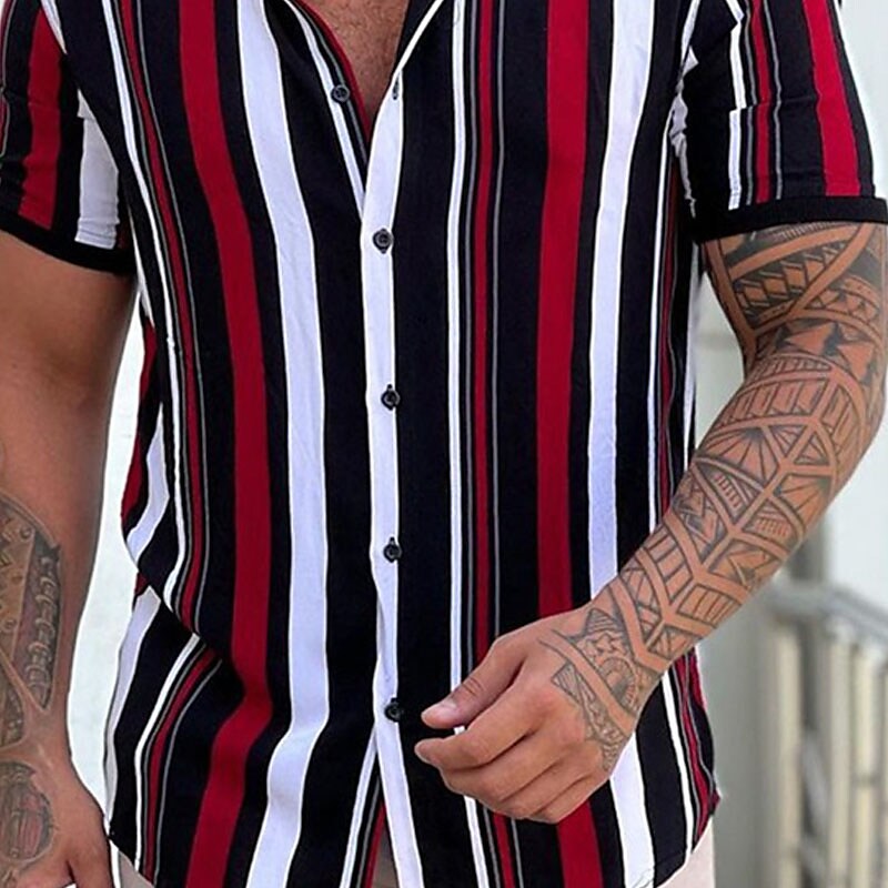 Men's Shirt Button Up Summer Shirt  Short Sleeve Striped Turndown Street Casual Button-Down Fashion Casual Comfortable Top