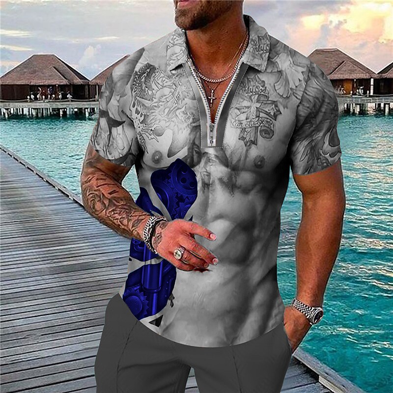 Men's Collar Polo Shirt Golf Shirt Turndown 3D Print Casual Short Slee