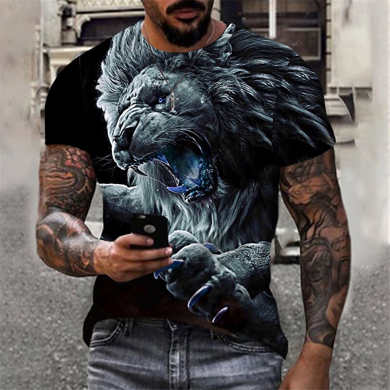 Men's T shirt Animal Lion Crew Neck 3D Print Outdoor Street Short Sleeve Print Fashion Top