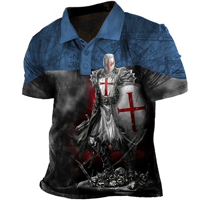 Men's Polo Shirt Golf Shirt Soldier Turndown 3D Print Street Daily Short Sleeve 3D Button-Down Top