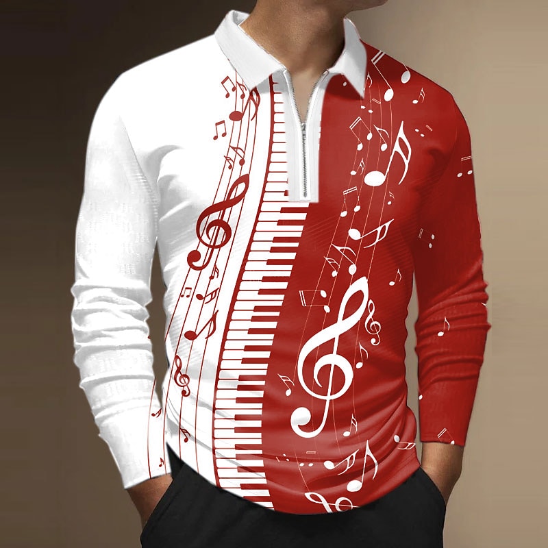 Men's Polo Shirt Golf Shirt Zip Polo Graphic Prints Notes Turndown Out