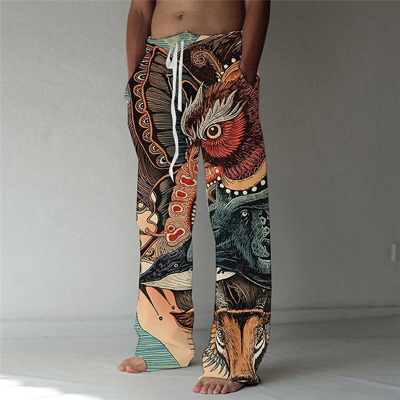 Men's  Pants Elastic Drawstring Design Front Pocket Straight Leg Animal Bird Graphic Prints Comfort Soft Casual Daily Fashion Trousers 