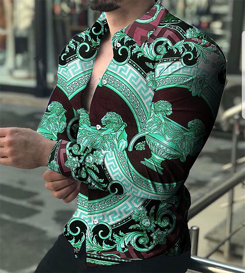 Men's Graphic Shirt 3D Print Outdoor Casual Long Sleeve Button-Down Br