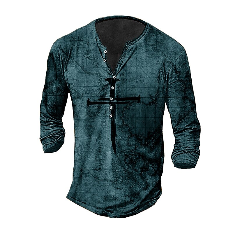 Men's T shirt  Henley Shirt Graphic Cross Outdoor Casual Daily Lightweight Breathable Henley Long Sleeve Top