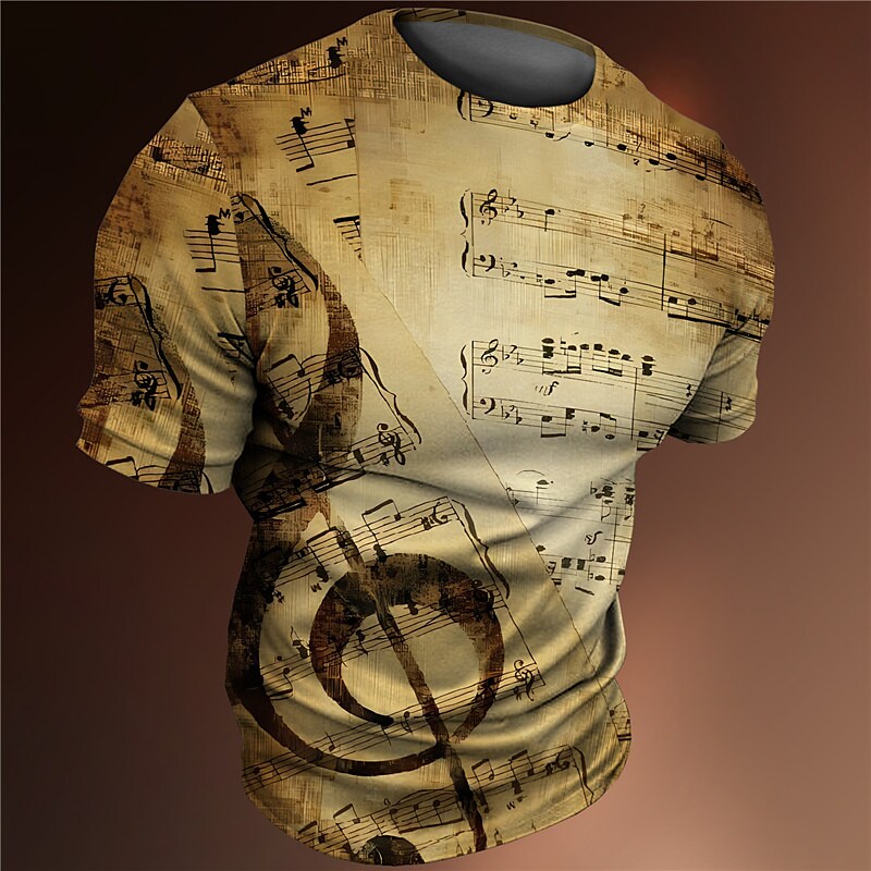 Men's T shirt Graphic Musical Notes Crew Neck 3D Print Outdoor Casual Short Sleeve Vintage Top