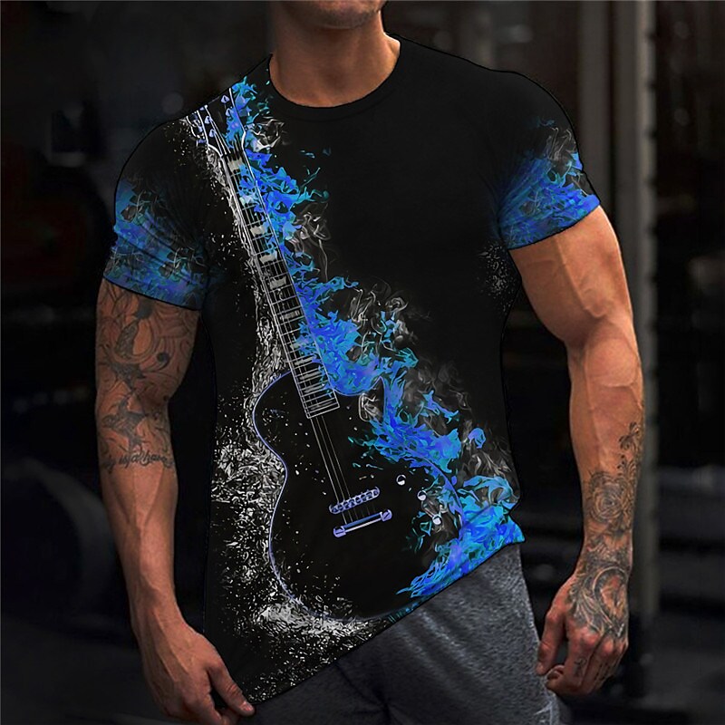 Men's T shirt Graphic Musical Instrument Crew Neck 3D Print Outdoor Casual Short Sleeve Vintage Top