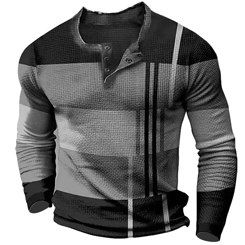 Men's Waffle Casual Outdoor Fashion Street Comfortable Soft Prints Long Sleeves Henley Shirt