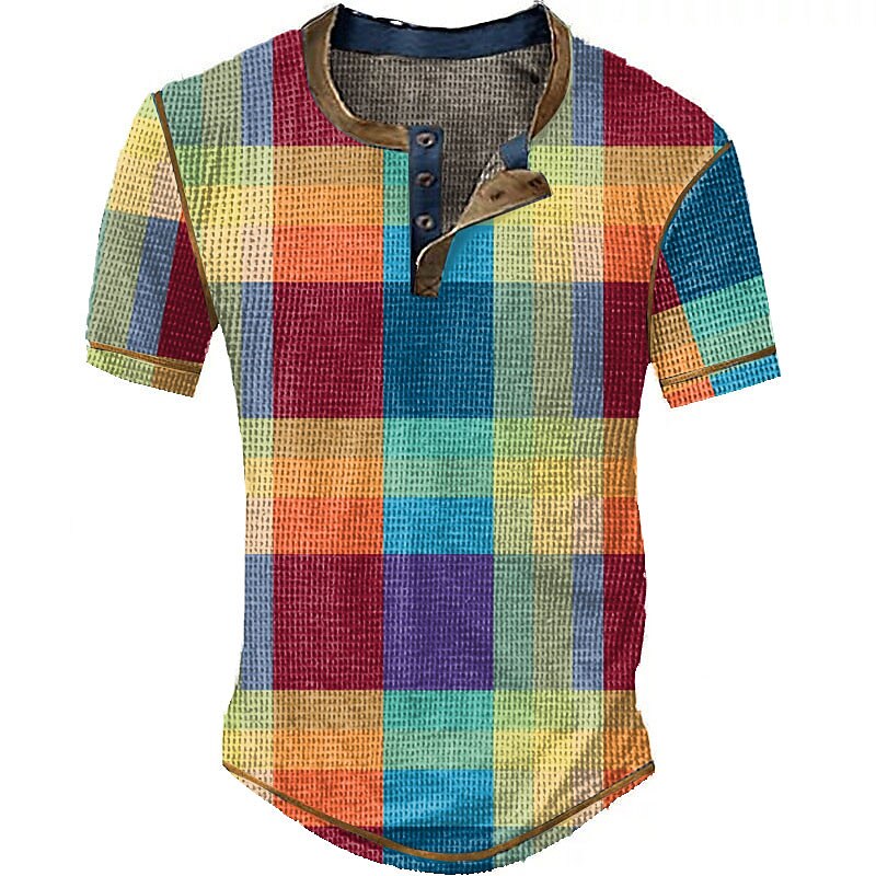 Men's Waffle Henley Shirt Graphic Plaid / Check Henley Print Outdoor D