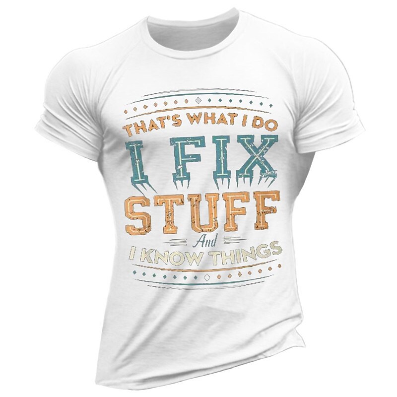 Men's Fitness Muscle Sports Breathable Retro Text Pattern Round Neck T-Shirt