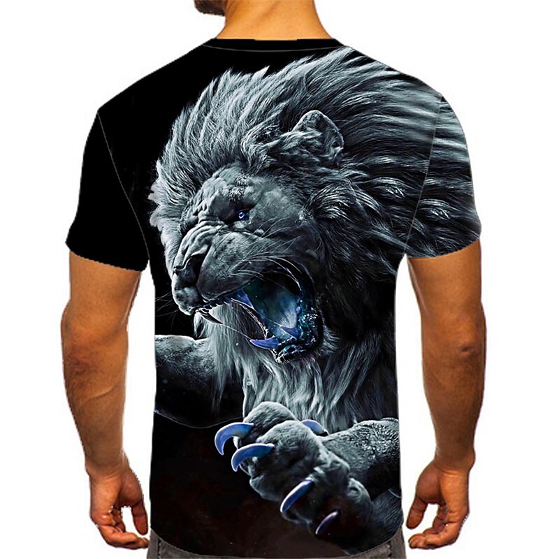 Men's T shirt Animal Lion Crew Neck 3D Print Outdoor Street Short Sleeve Print Fashion Top