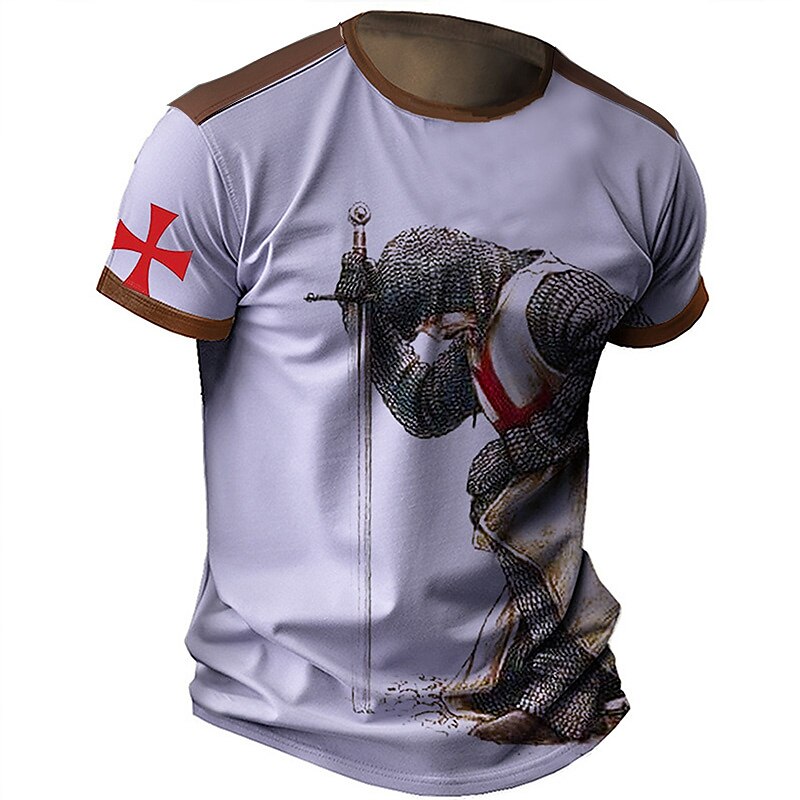 Men's T shirt Tee Graphic Templar Cross Crew Neck Clothing Apparel 3D Print Outdoor Daily Short Sleeve Print Fashion Designer Vintage