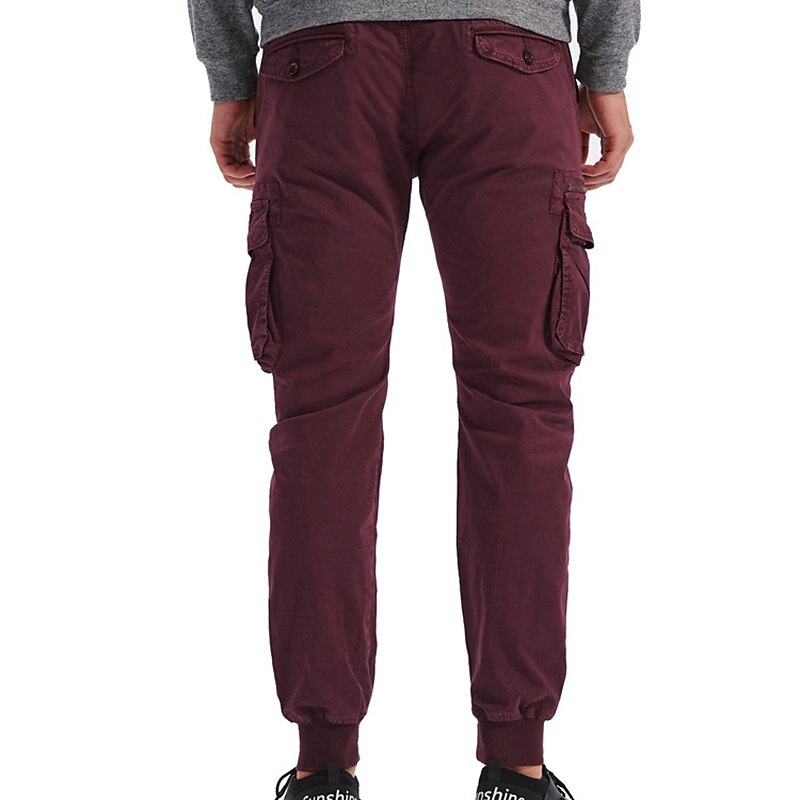 Men's Cargo Pants Cargo Trousers Zipper Pocket Plain Comfort Breathable Outdoor Daily Going out 100% Cotton Fashion Casual Black Wine