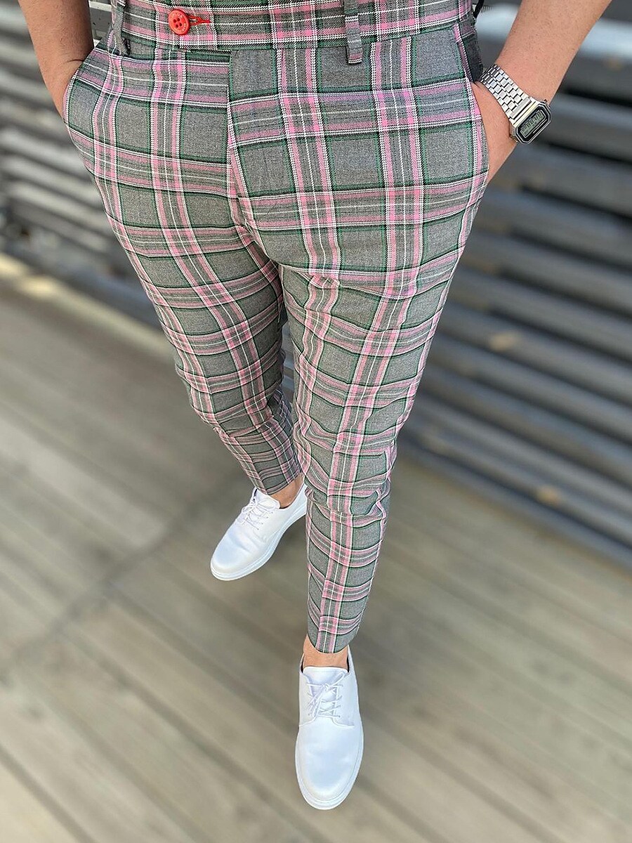 Men's Pencil Pants Jogger Pants Plaid Checkered Anti-wrinkle Business Office Party Classic Smart Casual