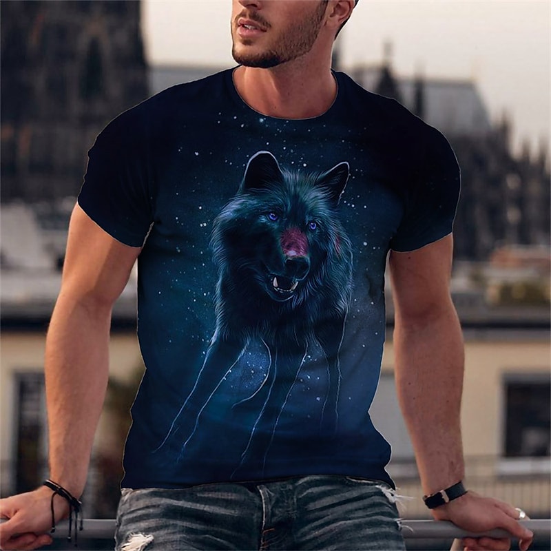 Men's Fitness Muscle Sports Breathable Animal Print Pattern Round Neck T-Shirt