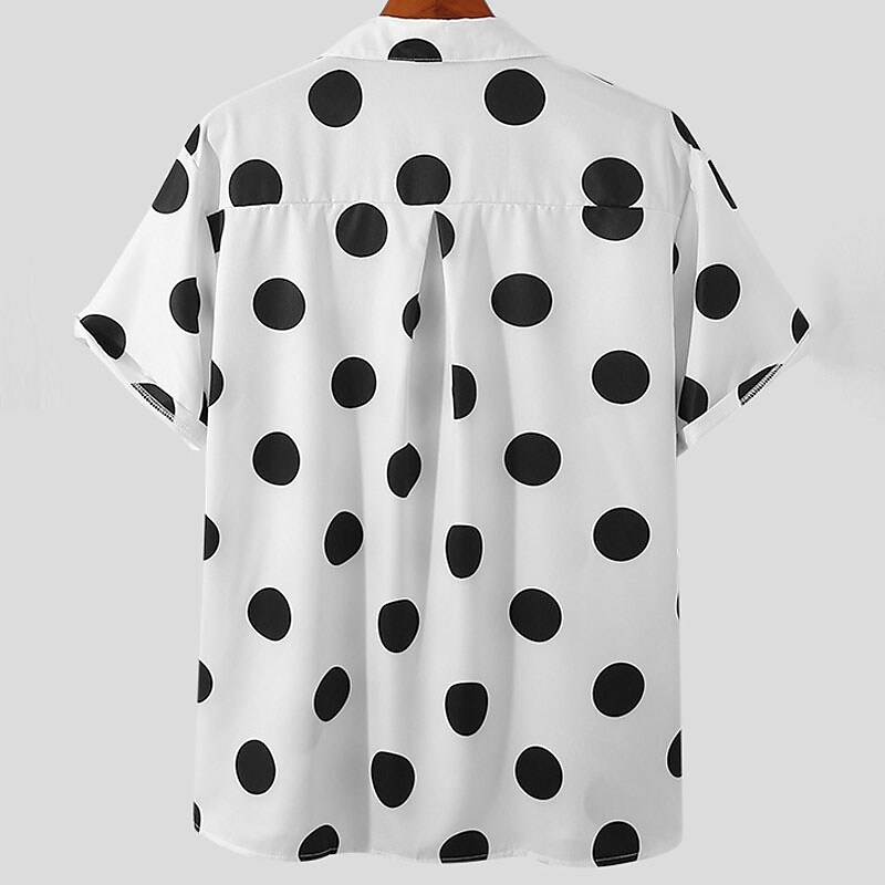 Men's Button Up Summer Casual Shirt Short Sleeve Polka Dot Lapel Outdo